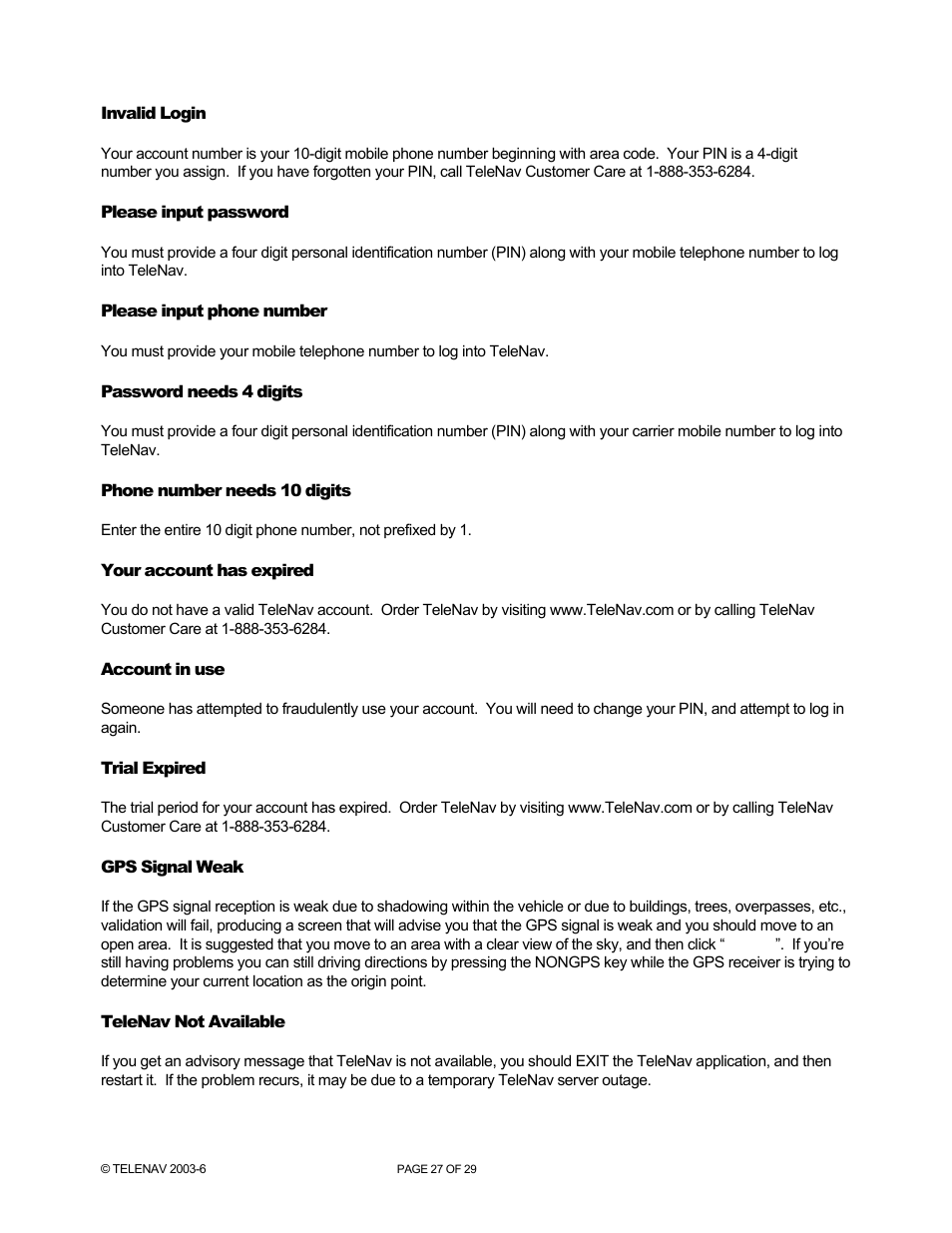 Telenav for Verizon Supported Devices: v4.1 for Palm Treo 700w User Manual | Page 27 / 29