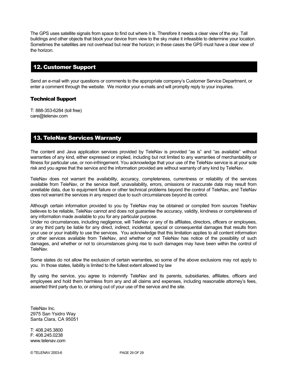 Telenav for Verizon Supported Devices: v4.1 for Palm Treo 700w User Manual | Page 29 / 29
