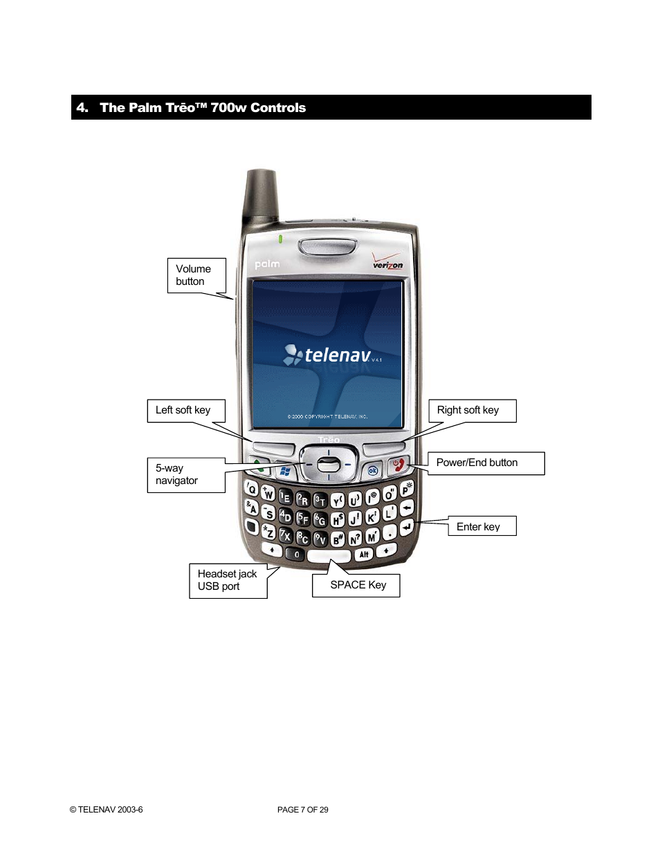 Telenav for Verizon Supported Devices: v4.1 for Palm Treo 700w User Manual | Page 7 / 29
