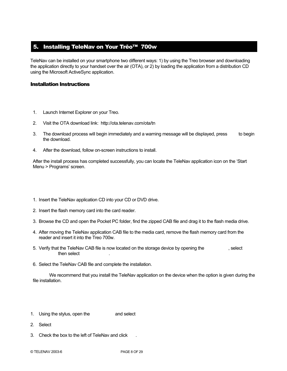 Telenav for Verizon Supported Devices: v4.1 for Palm Treo 700w User Manual | Page 8 / 29