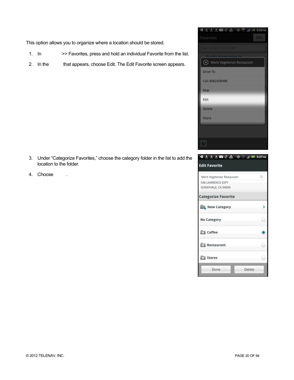 1 category, Category | Telenav for T-Mobile Supported Devices: v7.1 for Android phones User Manual | Page 20 / 94