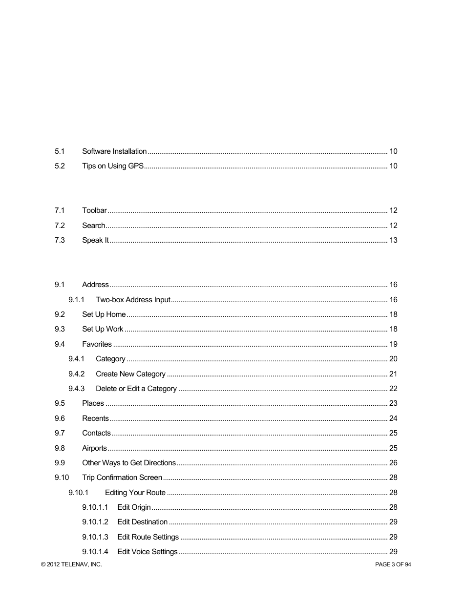 Telenav for T-Mobile Supported Devices: v7.1 for Android phones User Manual | Page 3 / 94