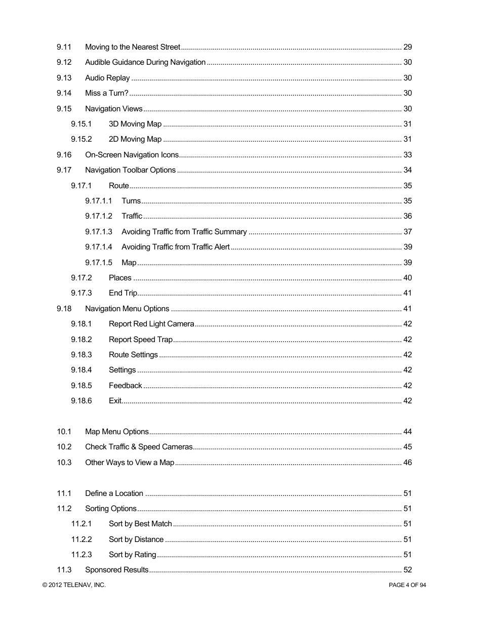 Telenav for T-Mobile Supported Devices: v7.1 for Android phones User Manual | Page 4 / 94