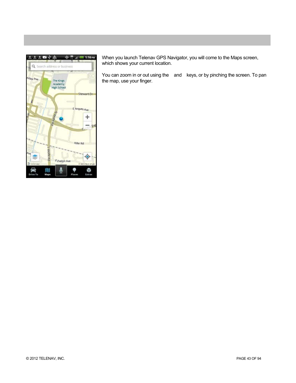 Maps menu | Telenav for T-Mobile Supported Devices: v7.1 for Android phones User Manual | Page 43 / 94