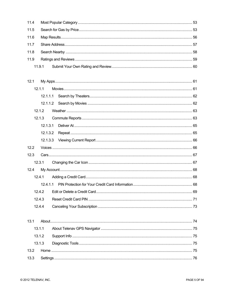 Telenav for T-Mobile Supported Devices: v7.1 for Android phones User Manual | Page 5 / 94