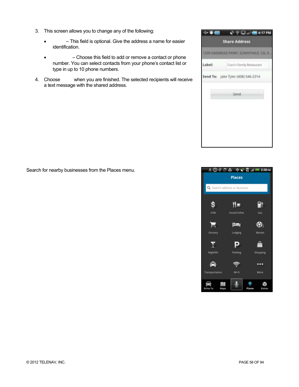 8 search nearby, Search nearby | Telenav for T-Mobile Supported Devices: v7.1 for Android phones User Manual | Page 58 / 94