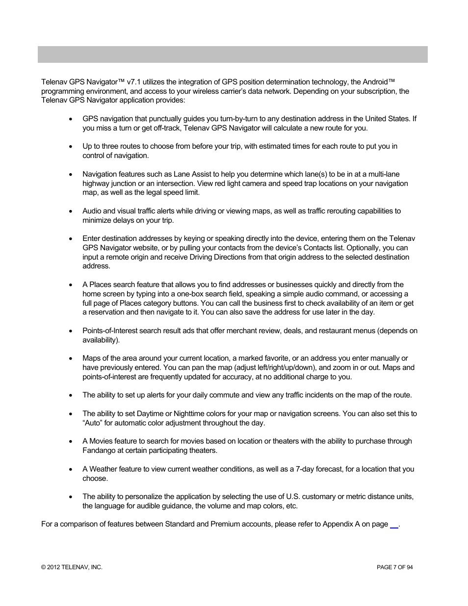 Welcome | Telenav for T-Mobile Supported Devices: v7.1 for Android phones User Manual | Page 7 / 94
