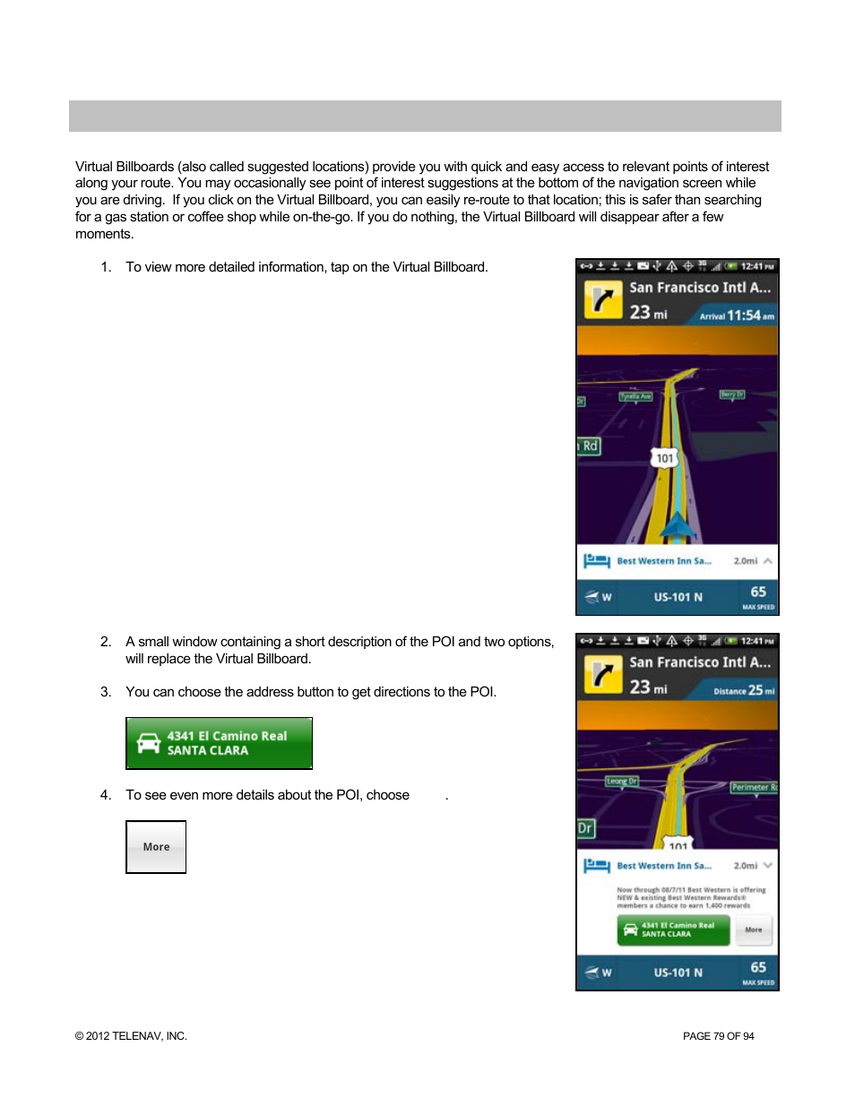 Virtual billboards | Telenav for T-Mobile Supported Devices: v7.1 for Android phones User Manual | Page 79 / 94
