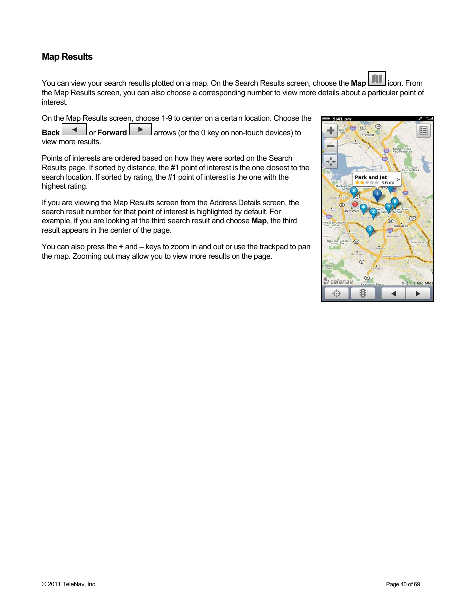 Map results | Telenav for T-Mobile Supported Devices: v6.2 for BlackBerry devices User Manual | Page 40 / 69