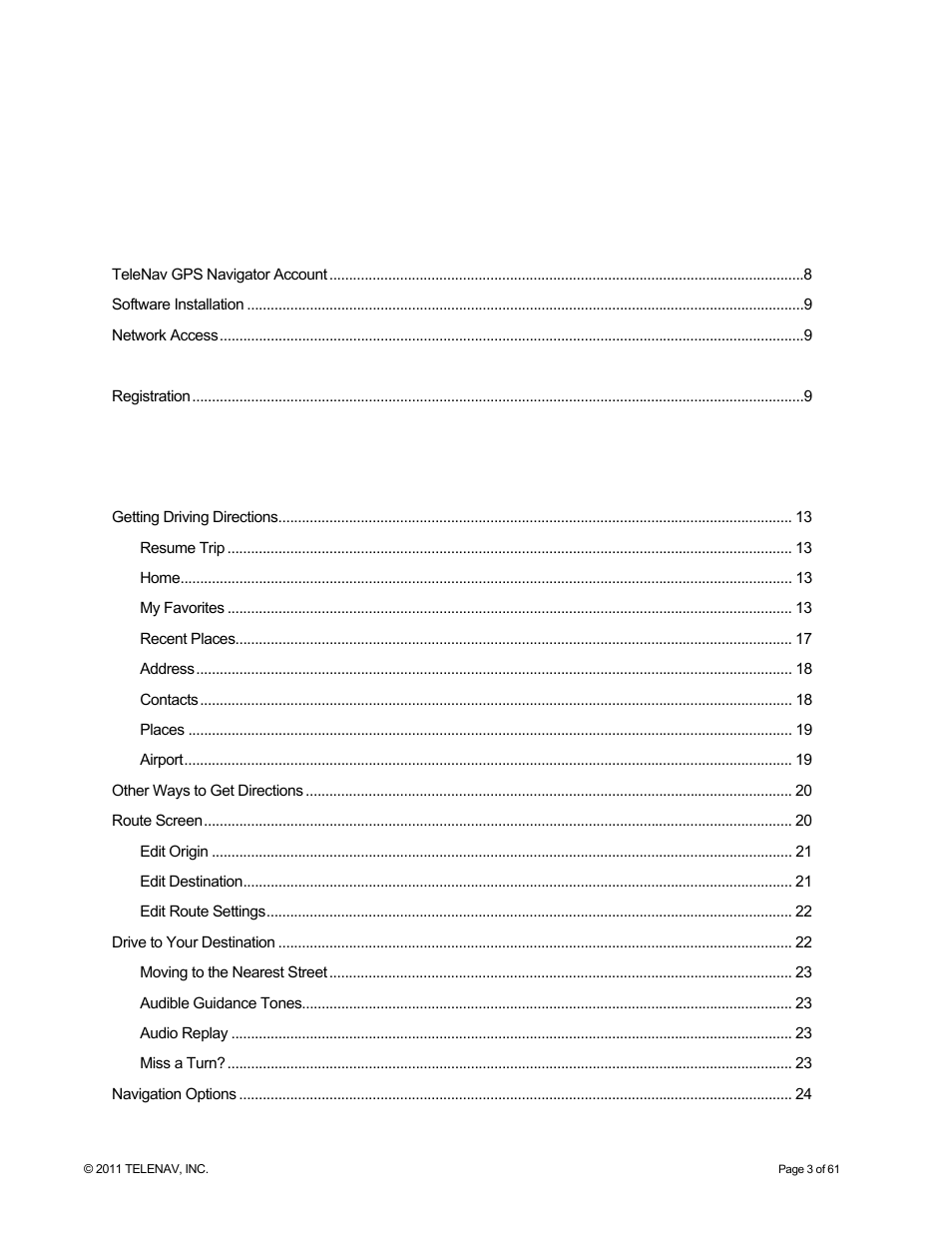 Telenav for T-Mobile Supported Devices: v6.2 for Android phones User Manual | Page 3 / 61
