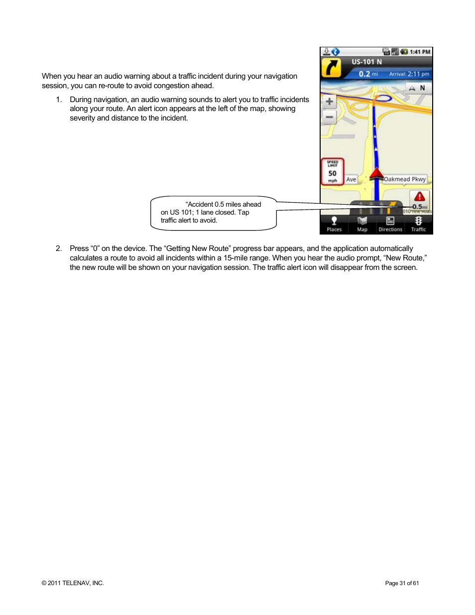 From traffic icon | Telenav for T-Mobile Supported Devices: v6.2 for Android phones User Manual | Page 31 / 61