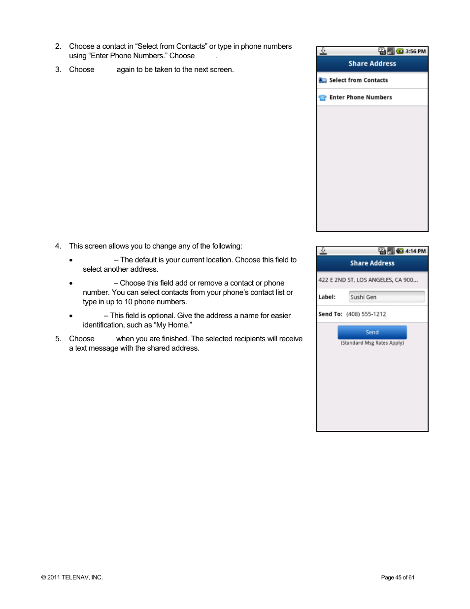 Telenav for T-Mobile Supported Devices: v6.2 for Android phones User Manual | Page 45 / 61