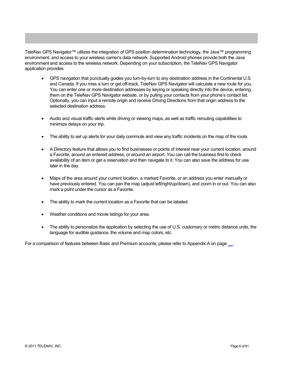 Welcome | Telenav for T-Mobile Supported Devices: v6.2 for Android phones User Manual | Page 6 / 61