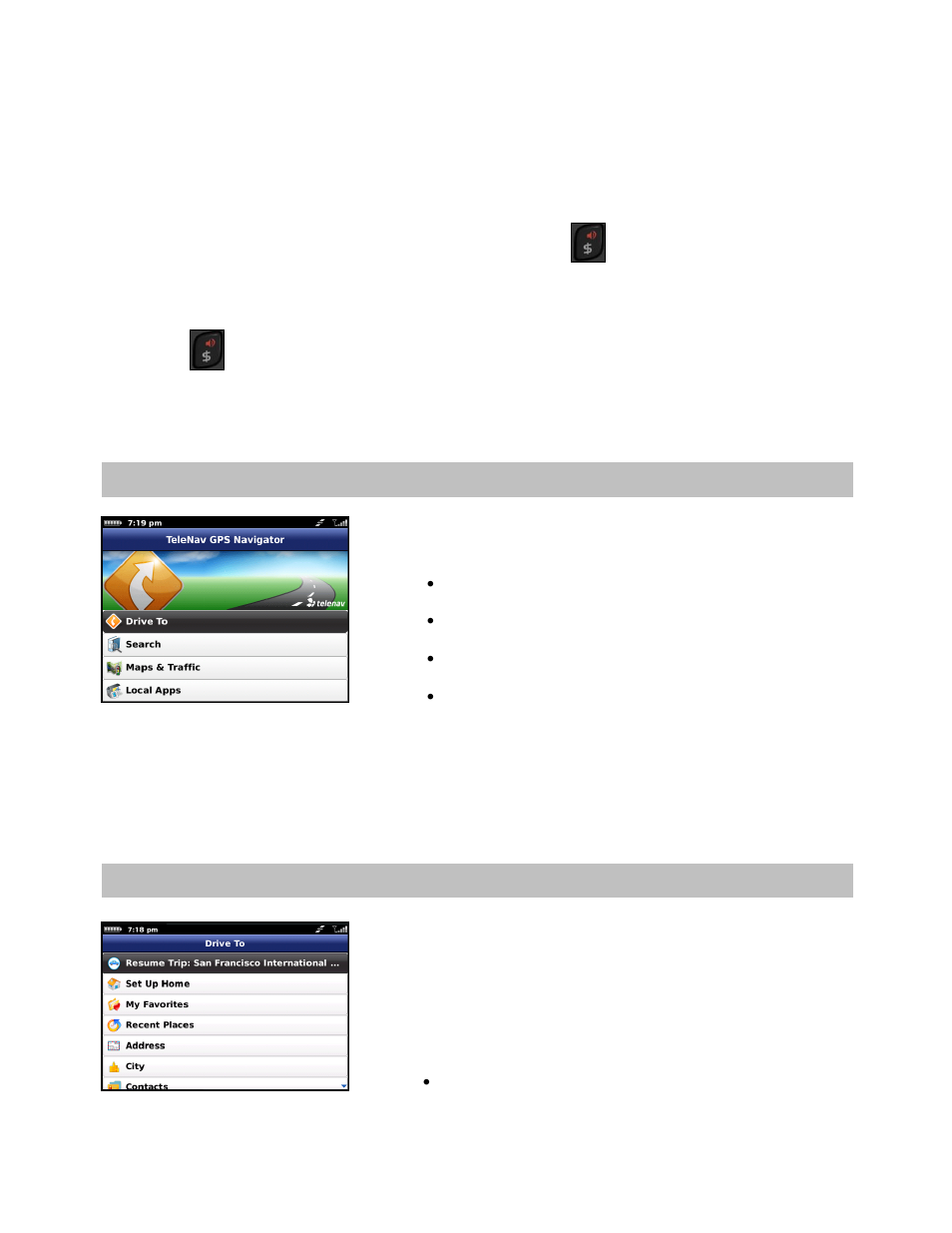 Main menu, Drive to menu | Telenav for T-Mobile Supported Devices: v6.0 for BlackBerry smartphones User Manual | Page 14 / 58