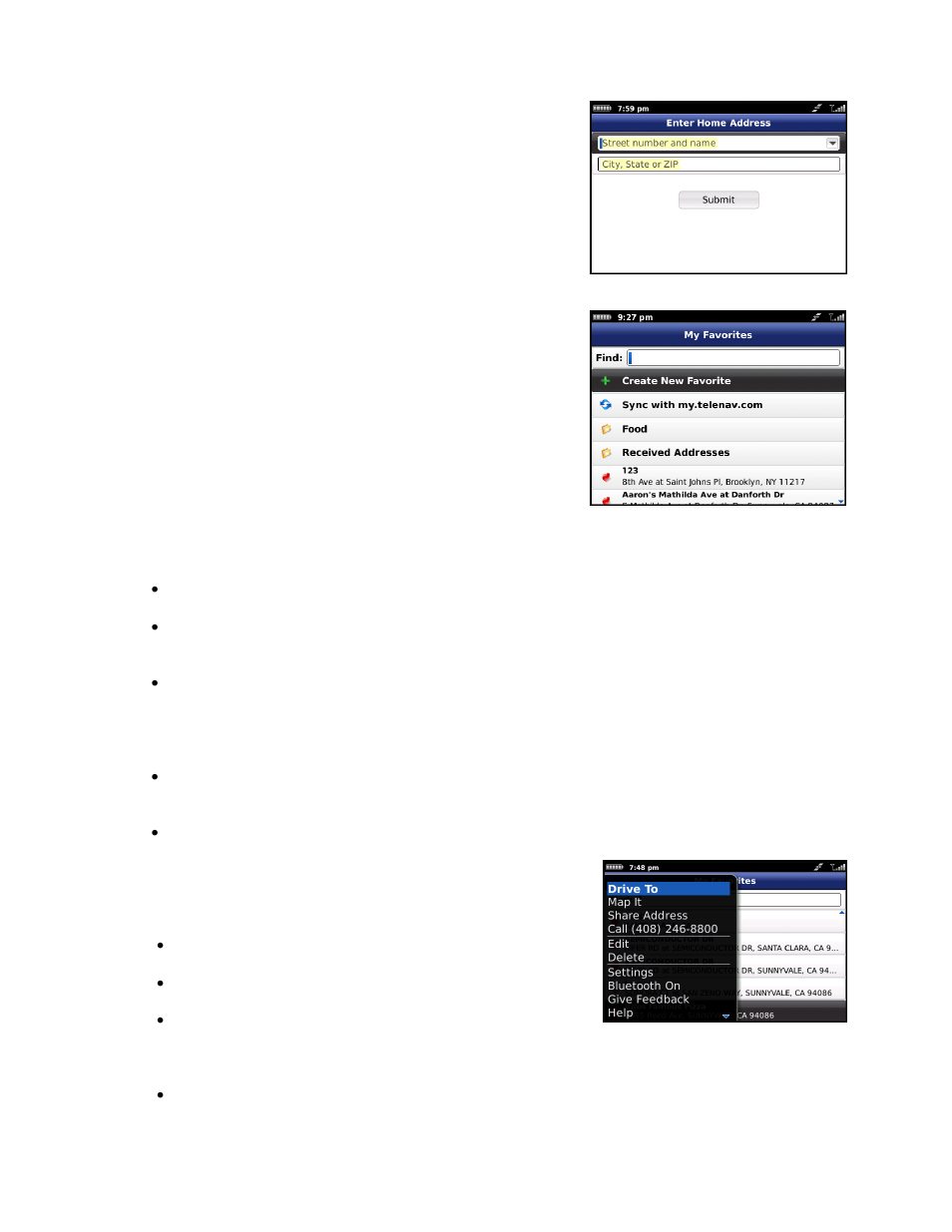 Set up home, My favorites | Telenav for T-Mobile Supported Devices: v6.0 for BlackBerry smartphones User Manual | Page 16 / 58