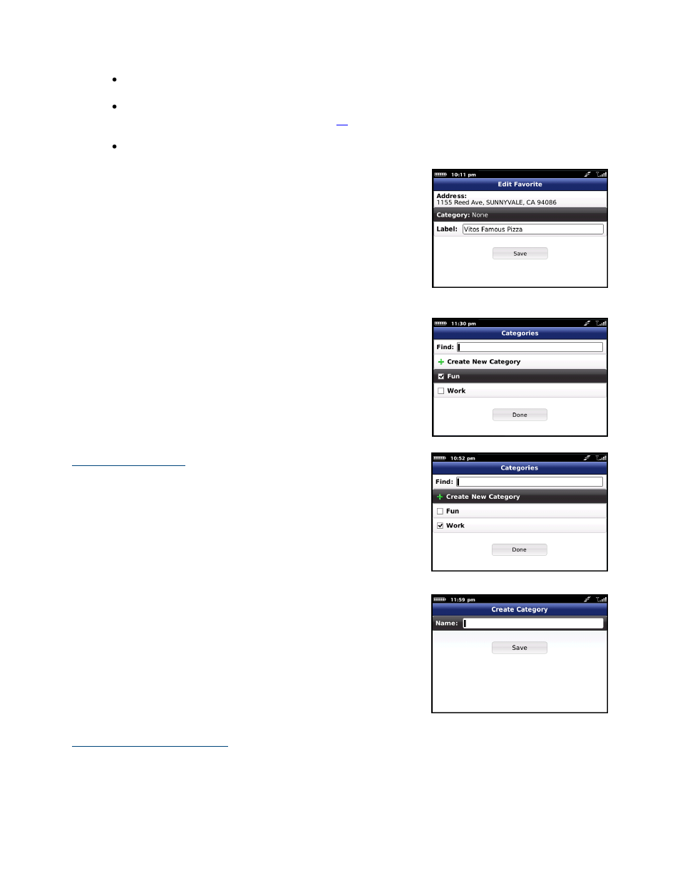 Category, Create new category, Delete or rename a category | Telenav for T-Mobile Supported Devices: v6.0 for BlackBerry smartphones User Manual | Page 17 / 58