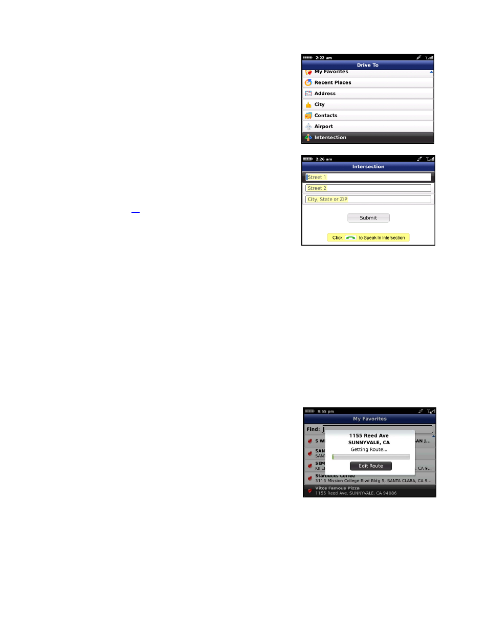 Intersection, Other ways to get directions, Navigation options (going to screen) | Telenav for T-Mobile Supported Devices: v6.0 for BlackBerry smartphones User Manual | Page 21 / 58