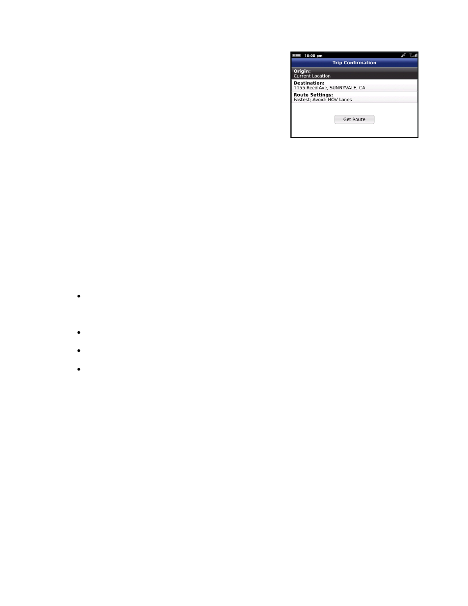 Edit origin, Edit destination, Edit route settings | Telenav for T-Mobile Supported Devices: v6.0 for BlackBerry smartphones User Manual | Page 22 / 58