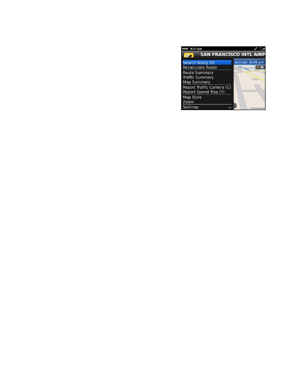Navigation menu options | Telenav for T-Mobile Supported Devices: v6.0 for BlackBerry smartphones User Manual | Page 27 / 58