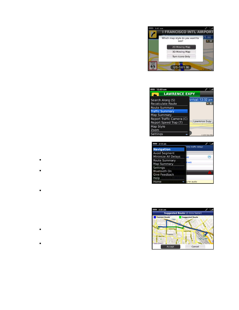 Map style, Avoiding traffic, From traffic summary | Telenav for T-Mobile Supported Devices: v6.0 for BlackBerry smartphones User Manual | Page 31 / 58
