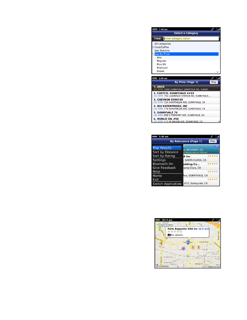 Sorting options, Map results, For s | Telenav for T-Mobile Supported Devices: v6.0 for BlackBerry smartphones User Manual | Page 38 / 58