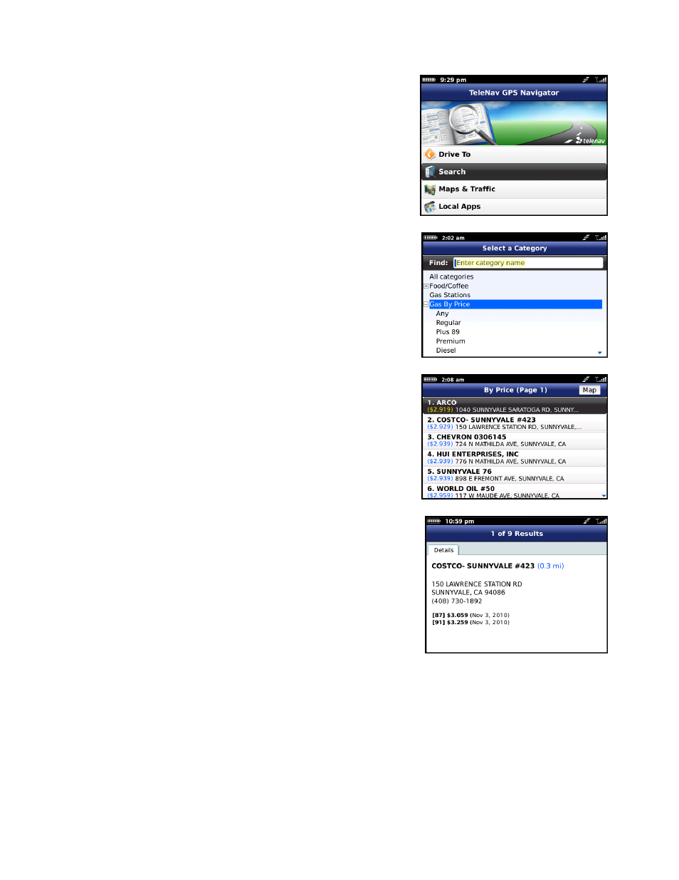 Search for gas by price, Ratings | Telenav for T-Mobile Supported Devices: v6.0 for BlackBerry smartphones User Manual | Page 40 / 58