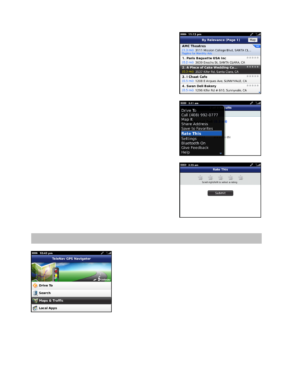 Maps & traffic menu | Telenav for T-Mobile Supported Devices: v6.0 for BlackBerry smartphones User Manual | Page 41 / 58