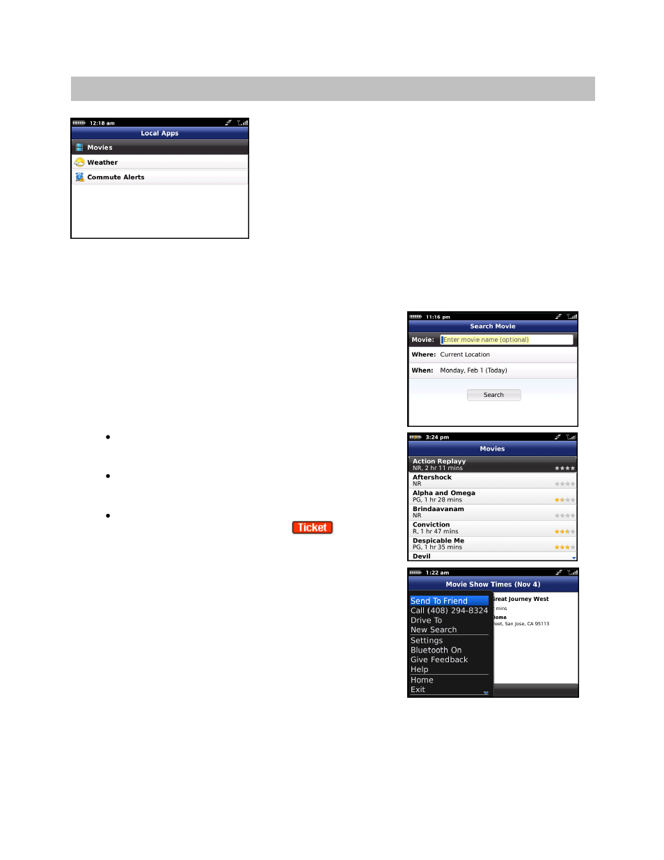 Local apps menu, Movies, Weather | Telenav for T-Mobile Supported Devices: v6.0 for BlackBerry smartphones User Manual | Page 44 / 58
