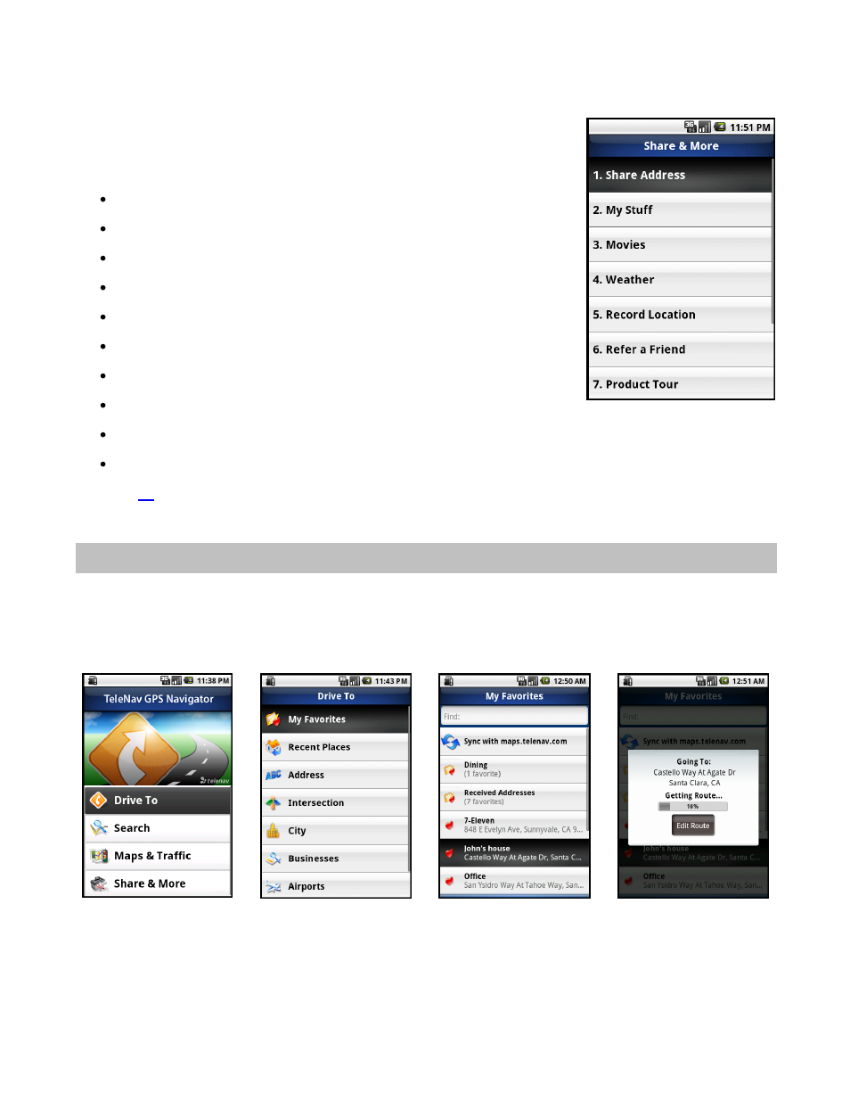 Share & more menu, Drive to menu | Telenav for Sprint Supported Devices: v5.8 for Android devices User Manual | Page 15 / 71