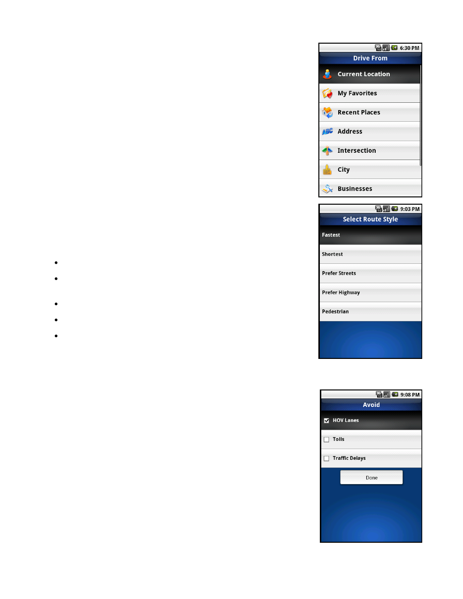 Edit origin, Edit destination, Edit preferences | Telenav for Sprint Supported Devices: v5.8 for Android devices User Manual | Page 25 / 71