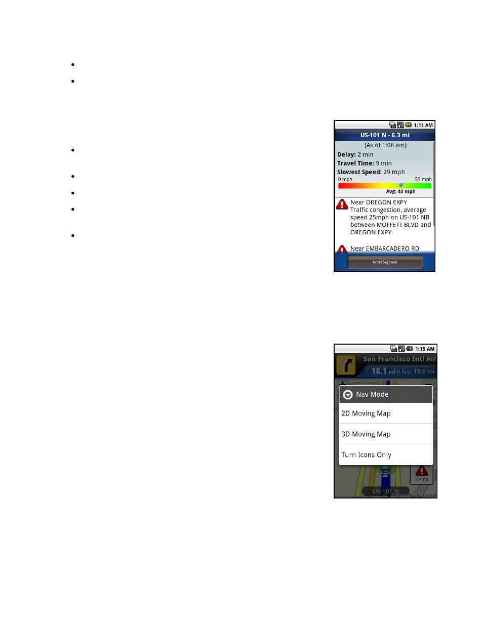 Nav mode | Telenav for Sprint Supported Devices: v5.8 for Android devices User Manual | Page 30 / 71
