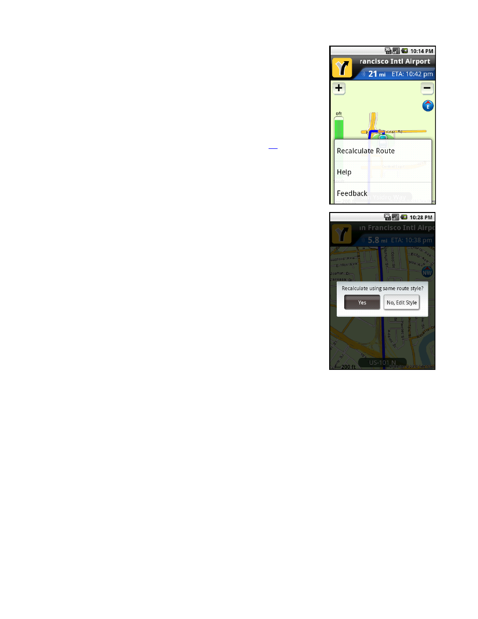 Recalculate route | Telenav for Sprint Supported Devices: v5.8 for Android devices User Manual | Page 34 / 71