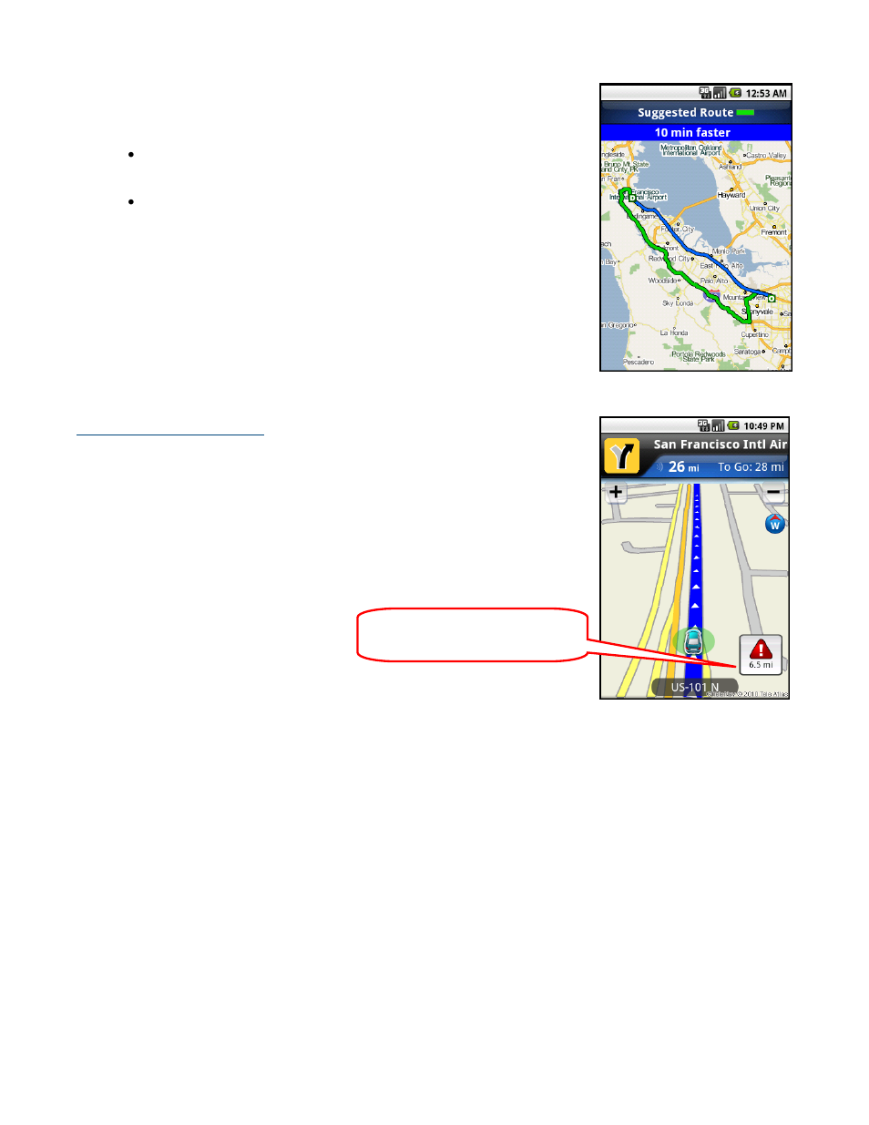 Avoid ahead (audio detour) | Telenav for Sprint Supported Devices: v5.8 for Android devices User Manual | Page 37 / 71