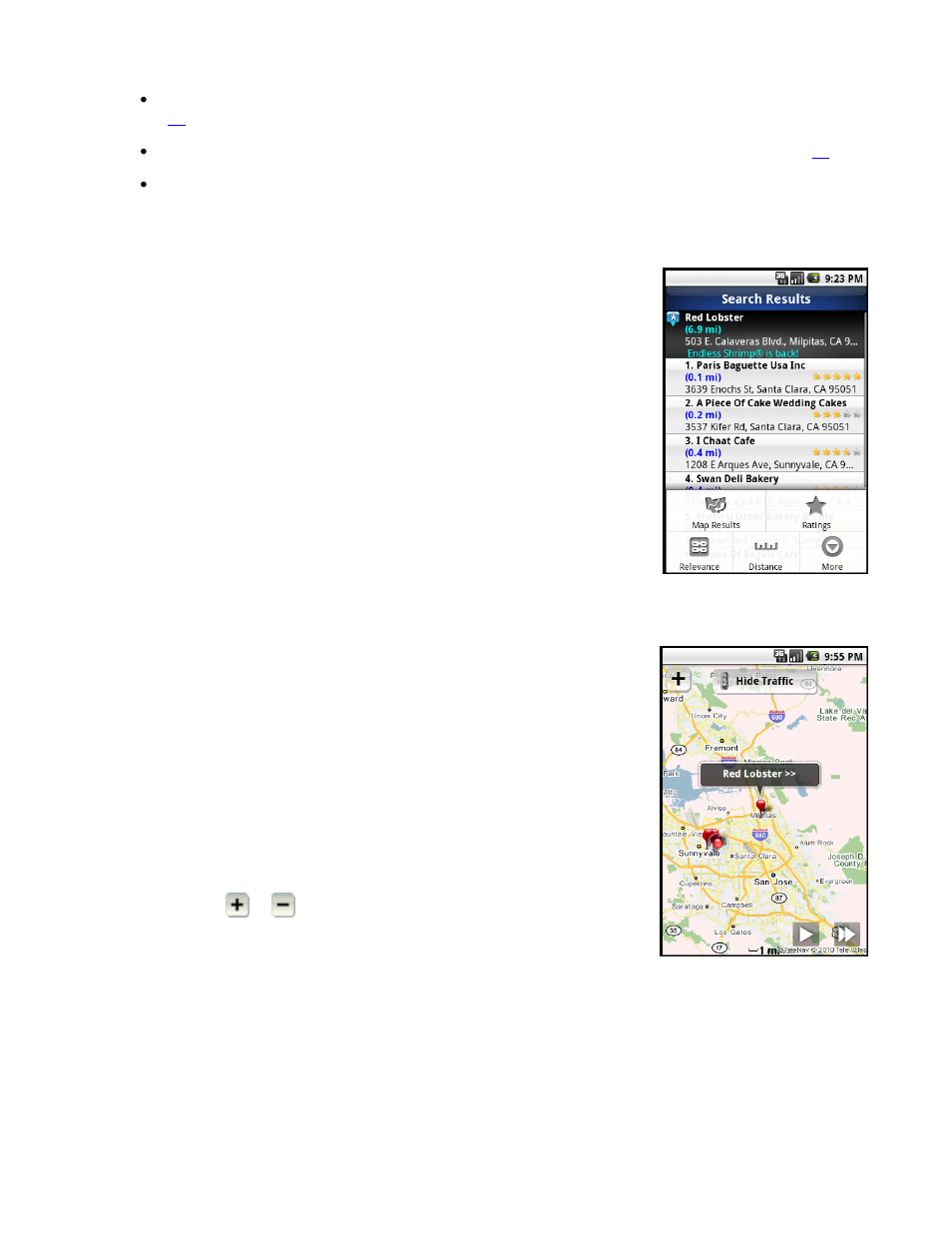 Sorting options, Map results, Sort by star rating | Telenav for Sprint Supported Devices: v5.8 for Android devices User Manual | Page 40 / 71
