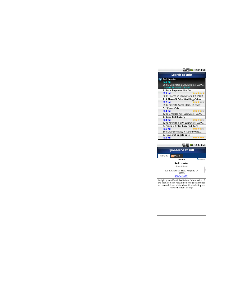Sort by relevance, Sort by distance, Sponsored results | Telenav for Sprint Supported Devices: v5.8 for Android devices User Manual | Page 41 / 71