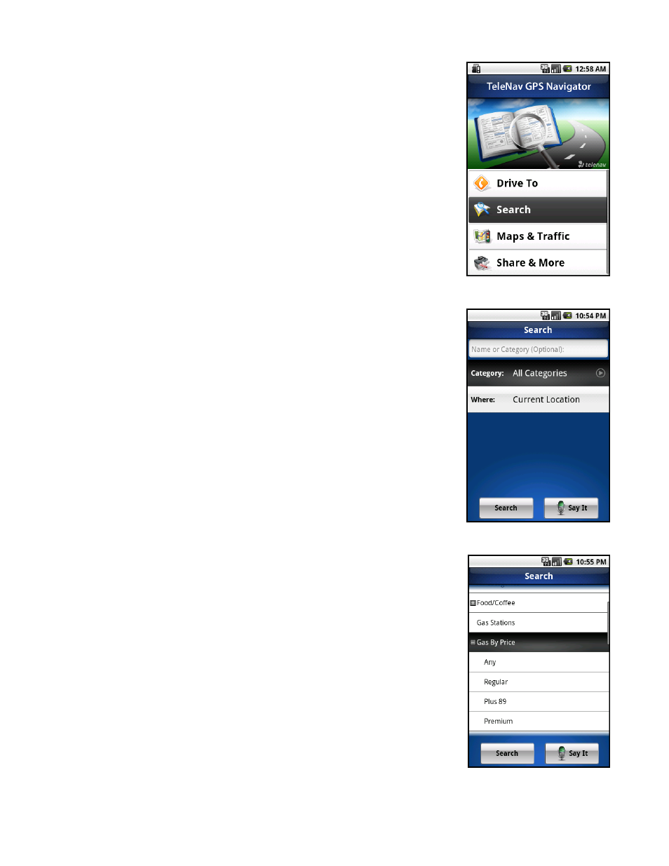 Search for gas by price | Telenav for Sprint Supported Devices: v5.8 for Android devices User Manual | Page 43 / 71