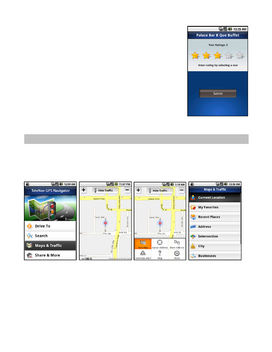 Maps & traffic menu | Telenav for Sprint Supported Devices: v5.8 for Android devices User Manual | Page 47 / 71