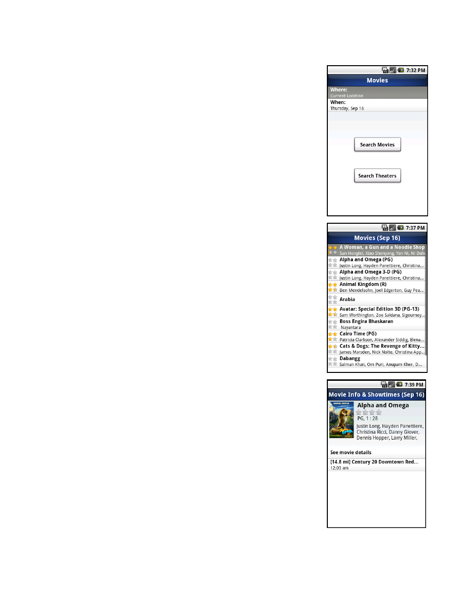 Movies, Search movies | Telenav for Sprint Supported Devices: v5.8 for Android devices User Manual | Page 57 / 71