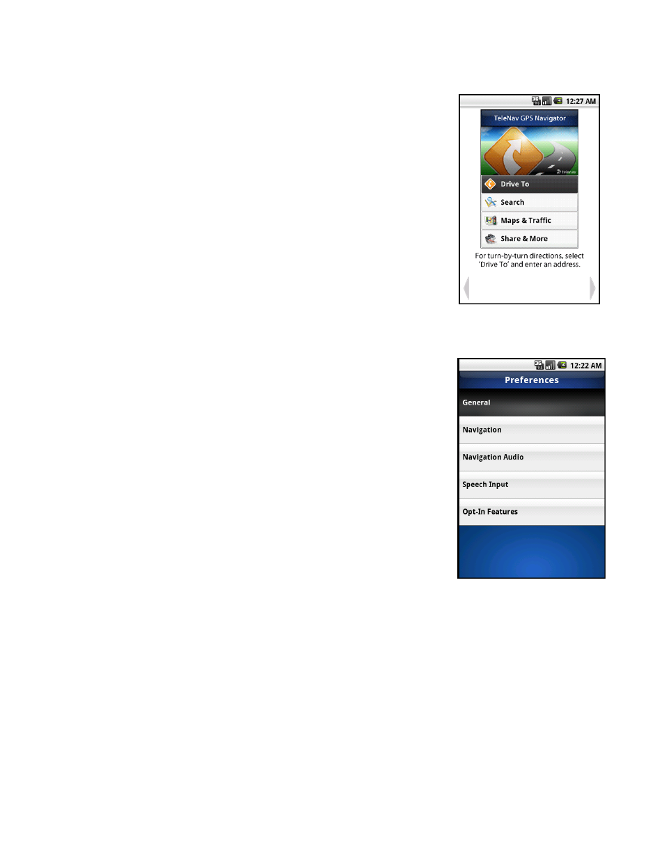 Product tour, Preferences | Telenav for Sprint Supported Devices: v5.8 for Android devices User Manual | Page 61 / 71