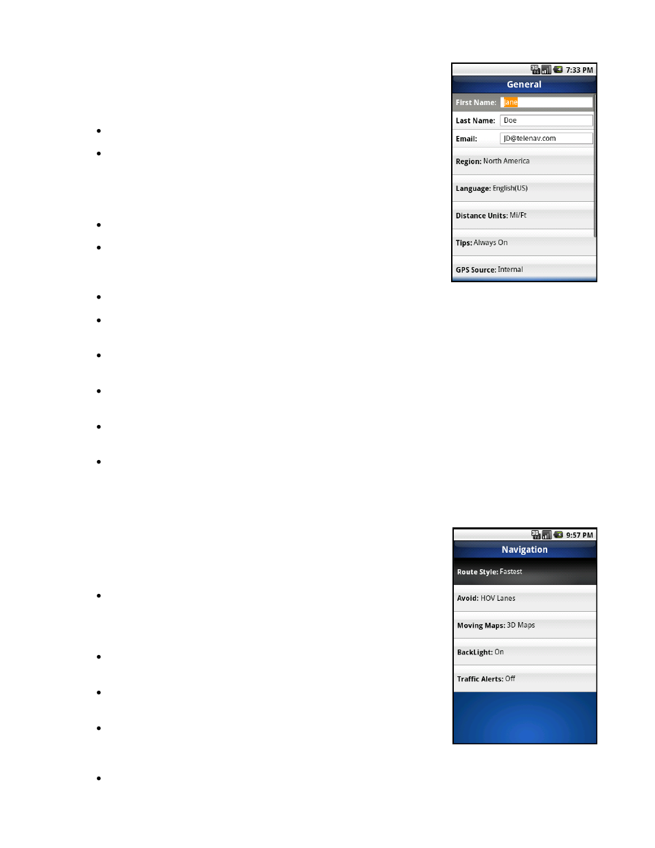 General, Navigation | Telenav for Sprint Supported Devices: v5.8 for Android devices User Manual | Page 62 / 71