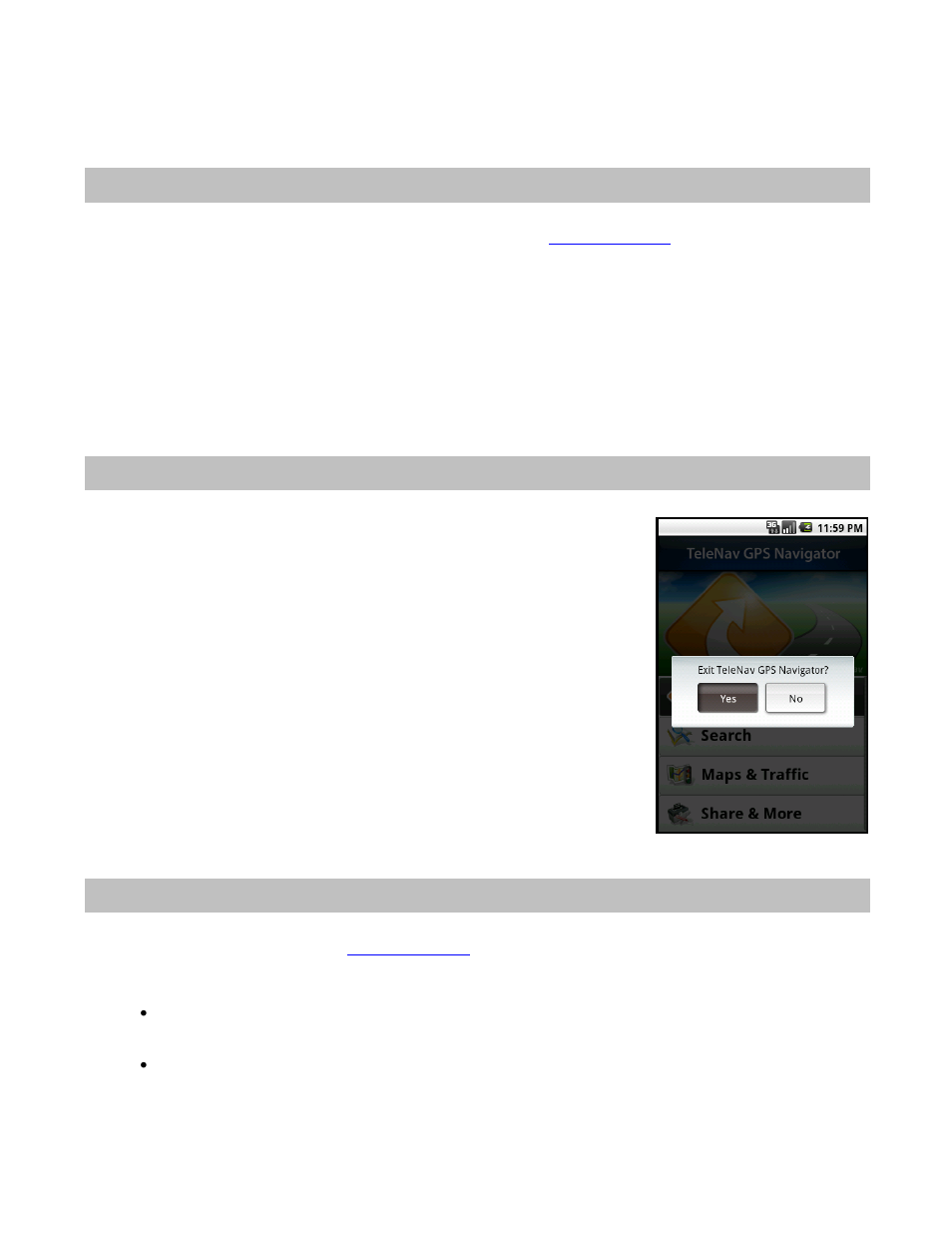 Changing your pin number, Exiting telenav gps navigator, The telenav gps navigator website | Telenav for Sprint Supported Devices: v5.8 for Android devices User Manual | Page 67 / 71