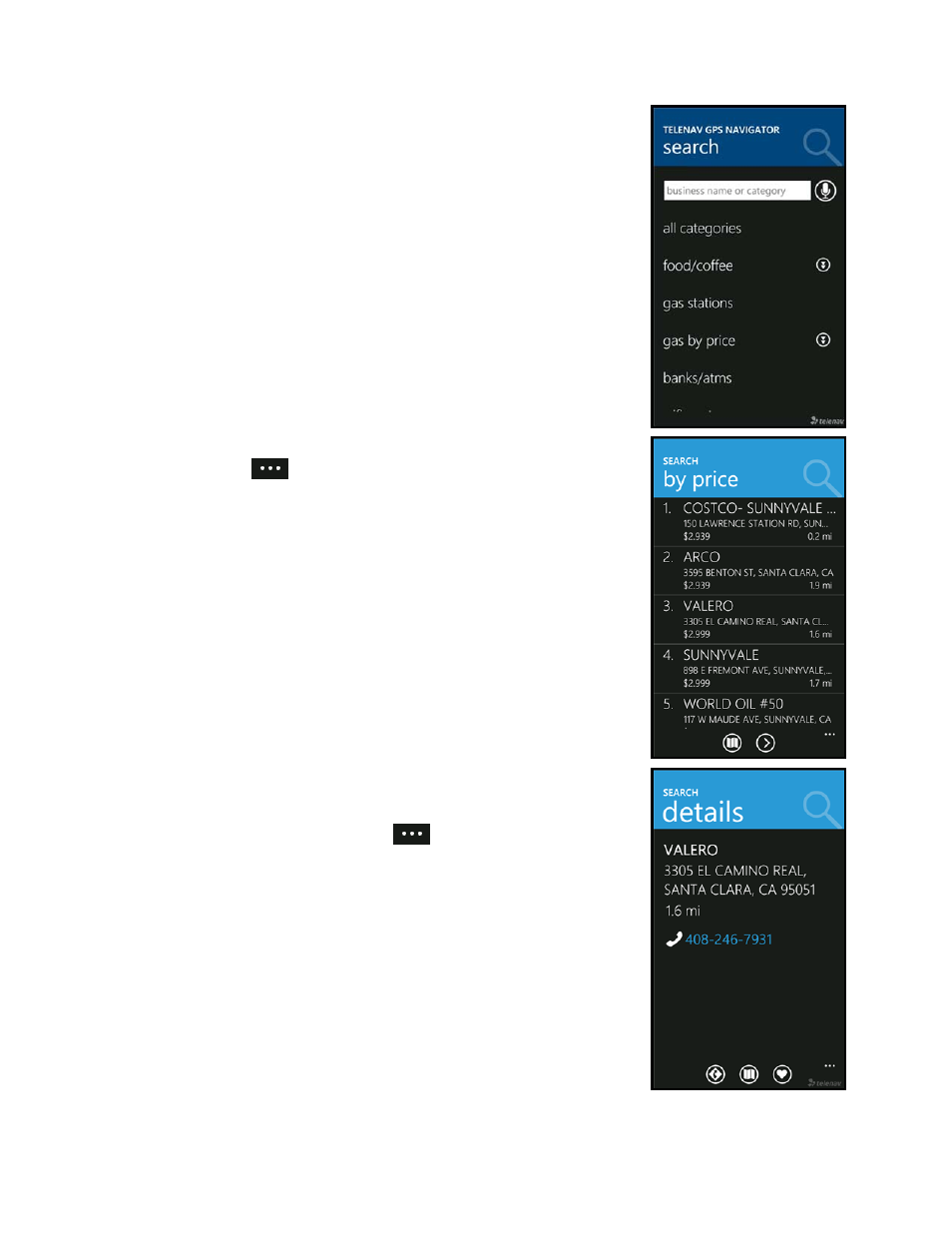 Search for gas by price | Telenav for T-Mobile Supported Devices: v5.8 for Windows Phone 7 devices User Manual | Page 39 / 66