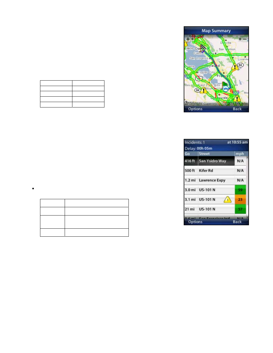 Map summary, Traffic summary | Telenav for T-Mobile Supported Devices: v5.76 for J2ME devices User Manual | Page 30 / 71
