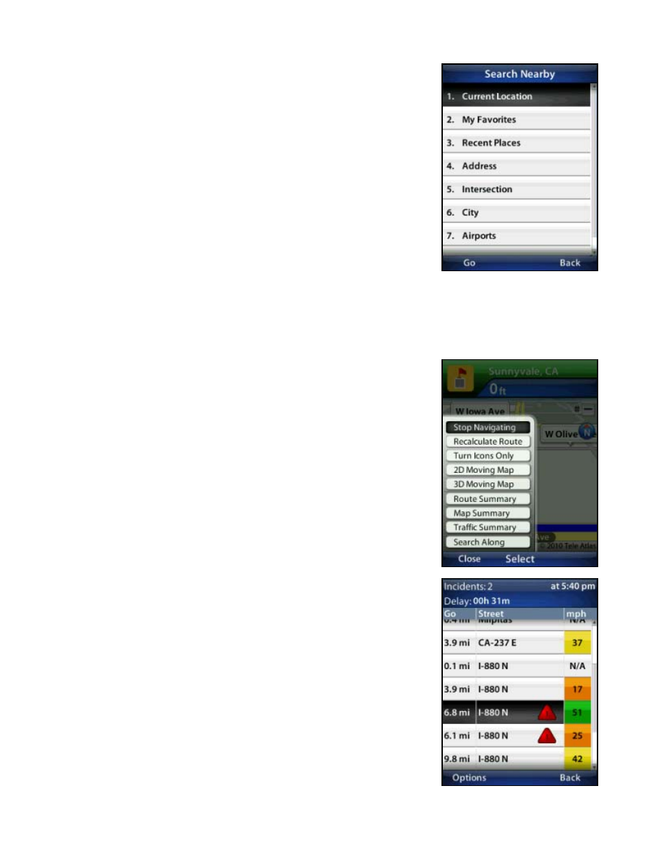 Search along, Re-routing options, Manual | Telenav for T-Mobile Supported Devices: v5.76 for J2ME devices User Manual | Page 32 / 71