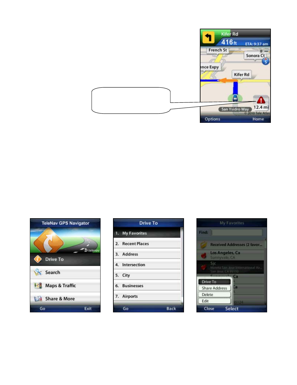 Avoid ahead (audio detour), Alternate ways to get directions | Telenav for T-Mobile Supported Devices: v5.76 for J2ME devices User Manual | Page 34 / 71