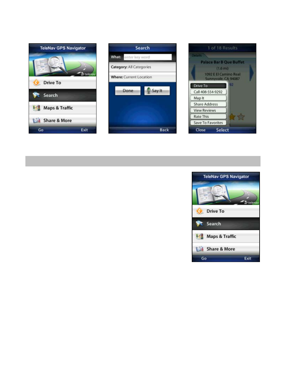 Search menu | Telenav for T-Mobile Supported Devices: v5.76 for J2ME devices User Manual | Page 35 / 71