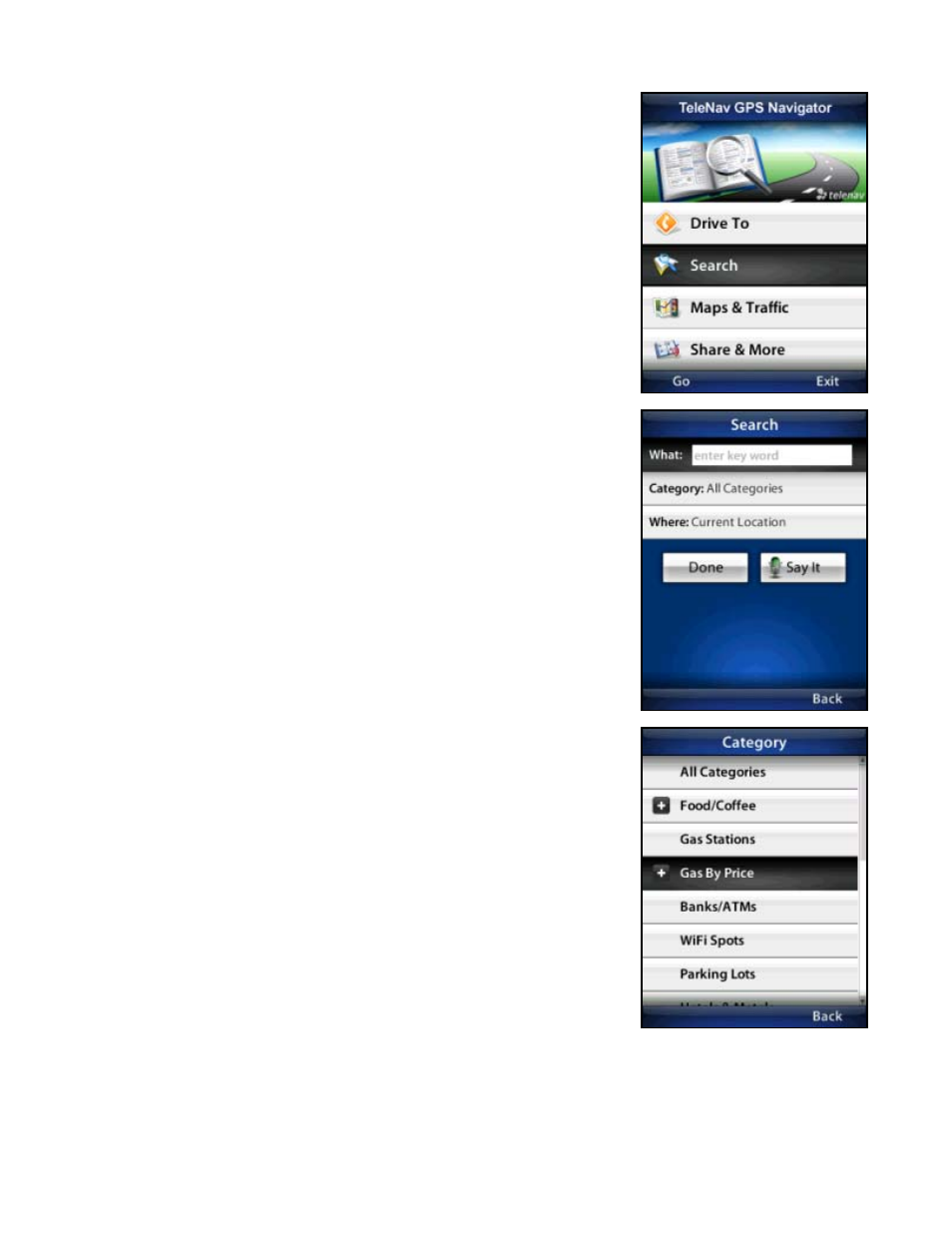 Search for gas by price | Telenav for T-Mobile Supported Devices: v5.76 for J2ME devices User Manual | Page 38 / 71