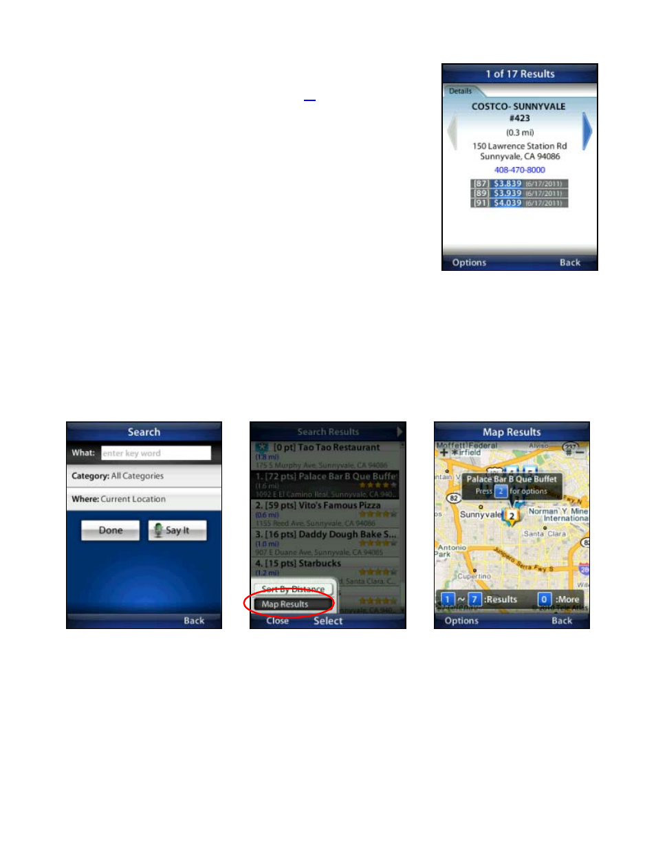 Map results | Telenav for T-Mobile Supported Devices: v5.76 for J2ME devices User Manual | Page 39 / 71