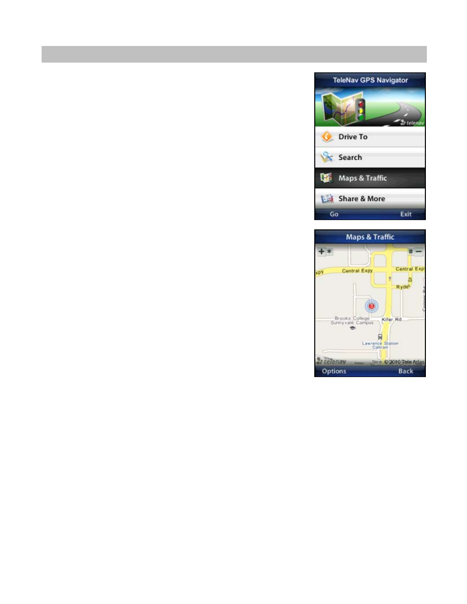 Maps & traffic menu | Telenav for T-Mobile Supported Devices: v5.76 for J2ME devices User Manual | Page 41 / 71