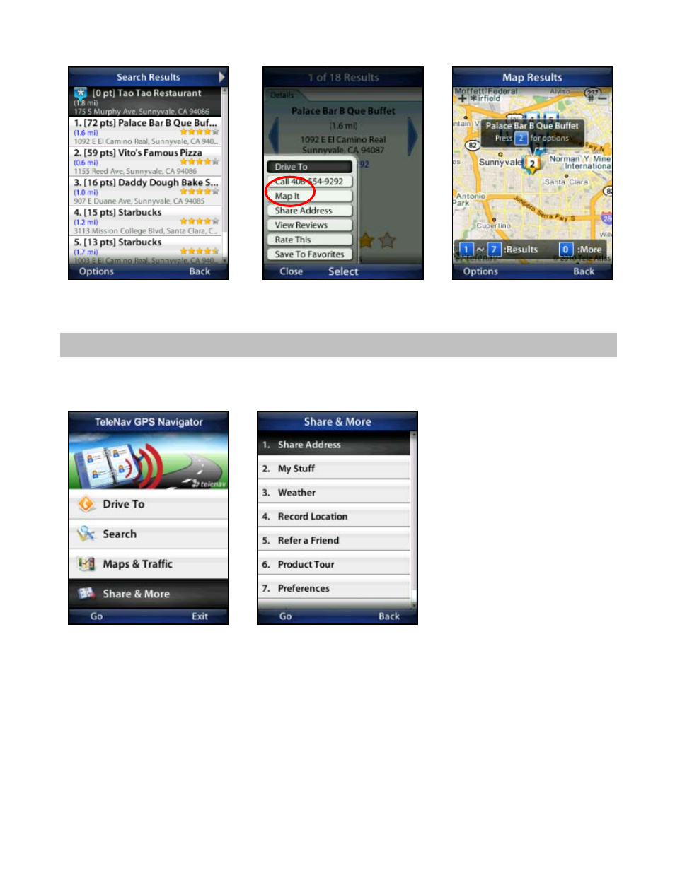 Share & more menu | Telenav for T-Mobile Supported Devices: v5.76 for J2ME devices User Manual | Page 43 / 71